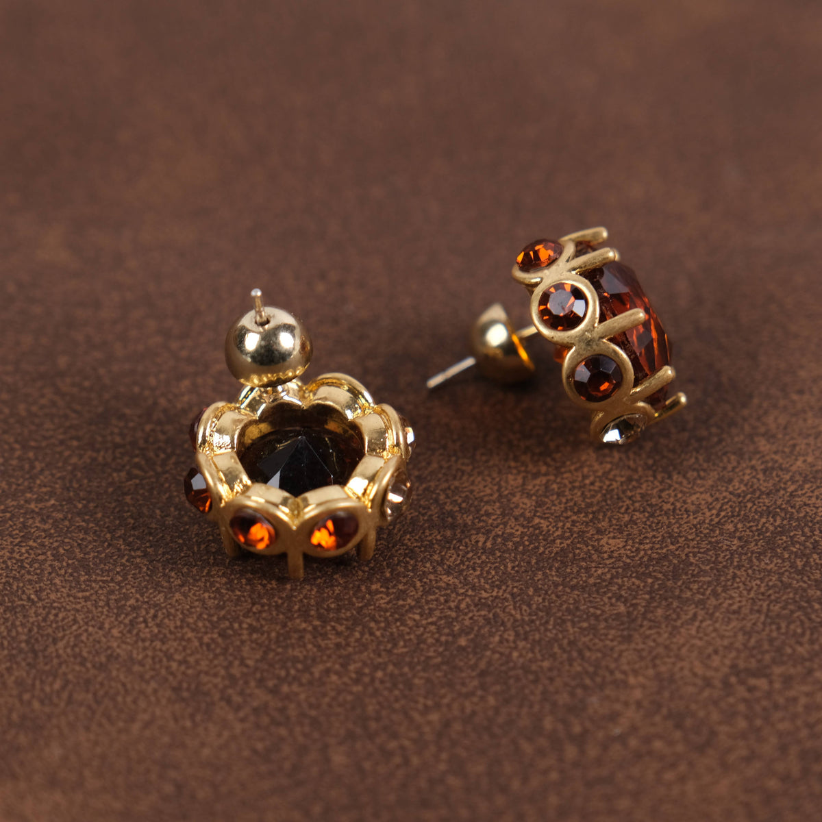 GirlyPirateCo - Vintage 18K Gold Plated Caramel Crystals Stud Earrings