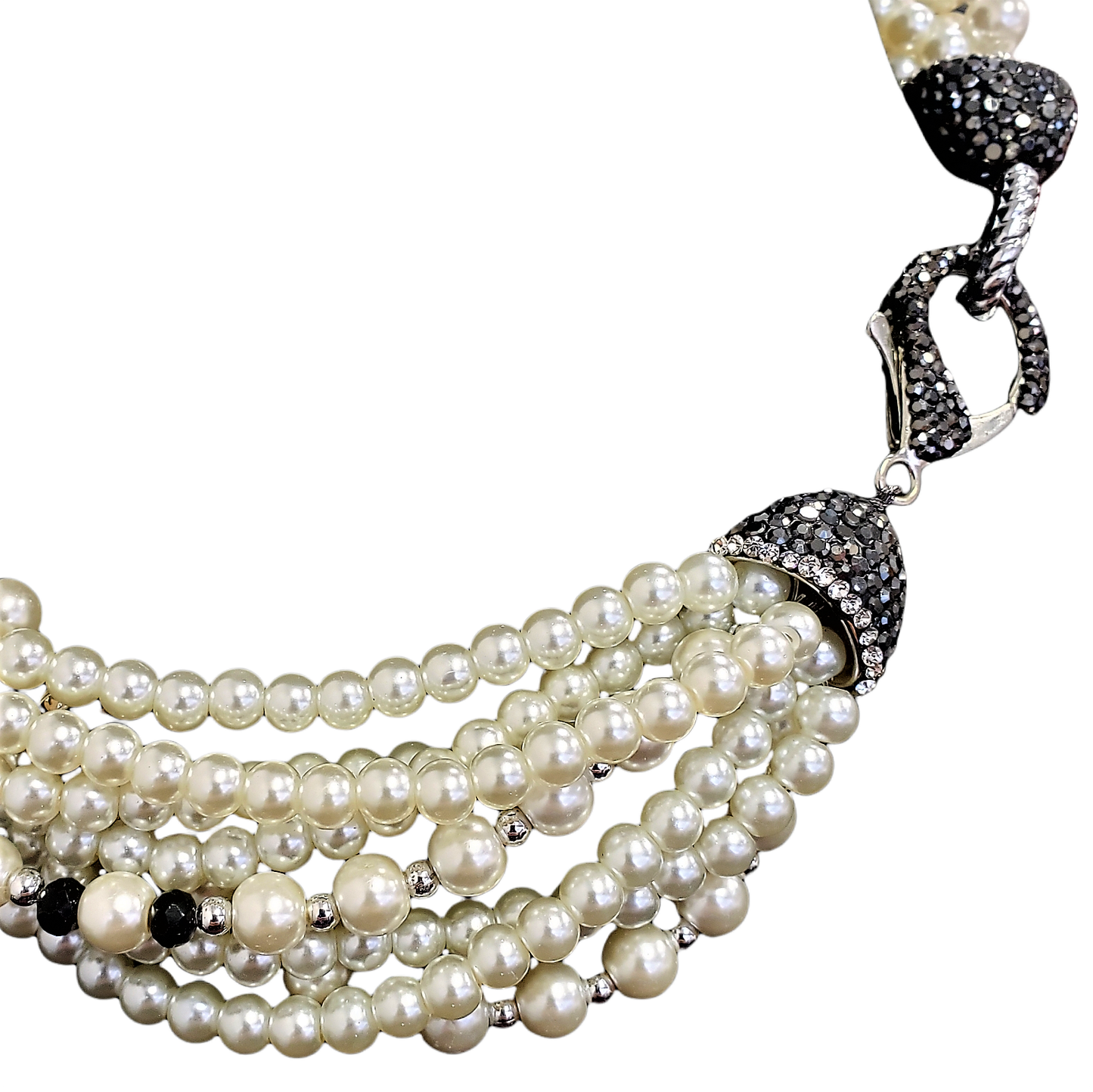 Gardenia Jewelry Ltd. - Pearl & Rhinestone Fireball Twist w/ Chunky Clasp Necklace