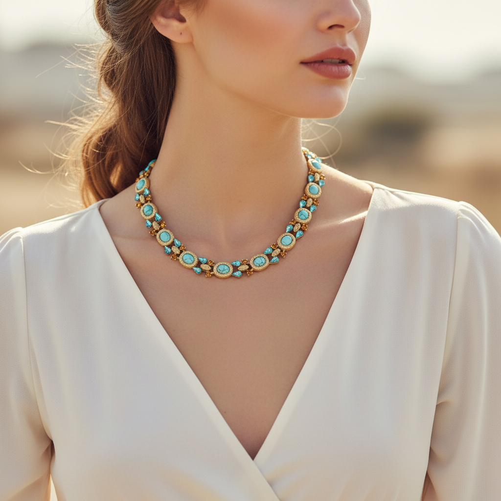 GirlyPirateCo - Vintage Gold-Plated Turquoise & Crystal Necklace