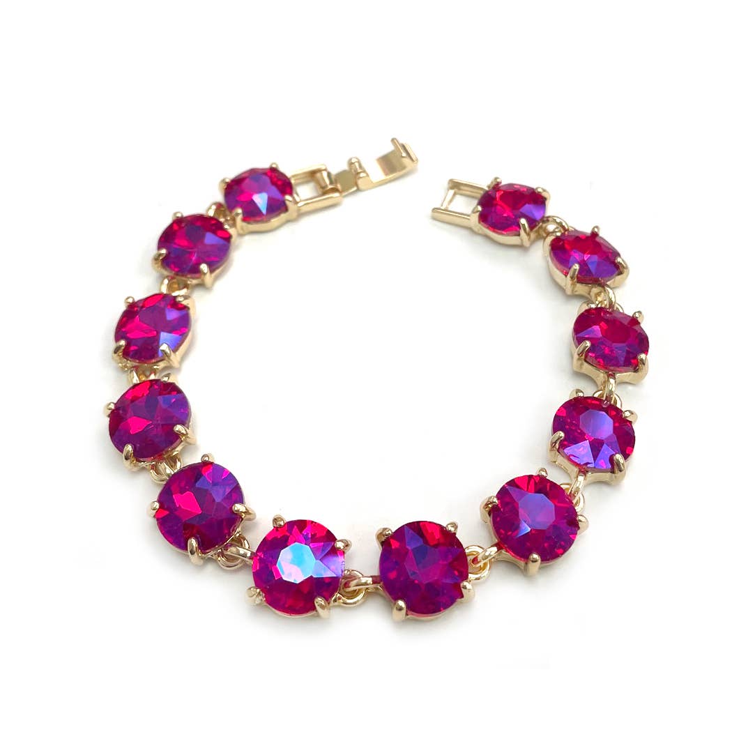 StarryNYC - Round Cushion Cut Crystal Glass Linked Bracelet