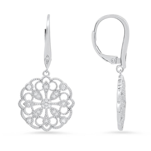 Queen Jewels - Sterling Silver Vintage Floral CZ Leverback Earrings