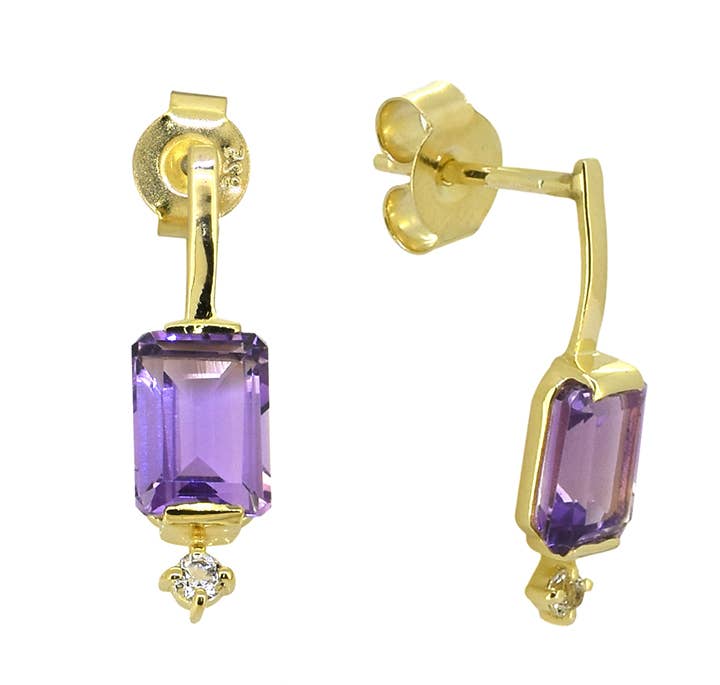 Tiramisu - 14K Gold Plated Silver Amethyst White Topaz Gemstone Earring