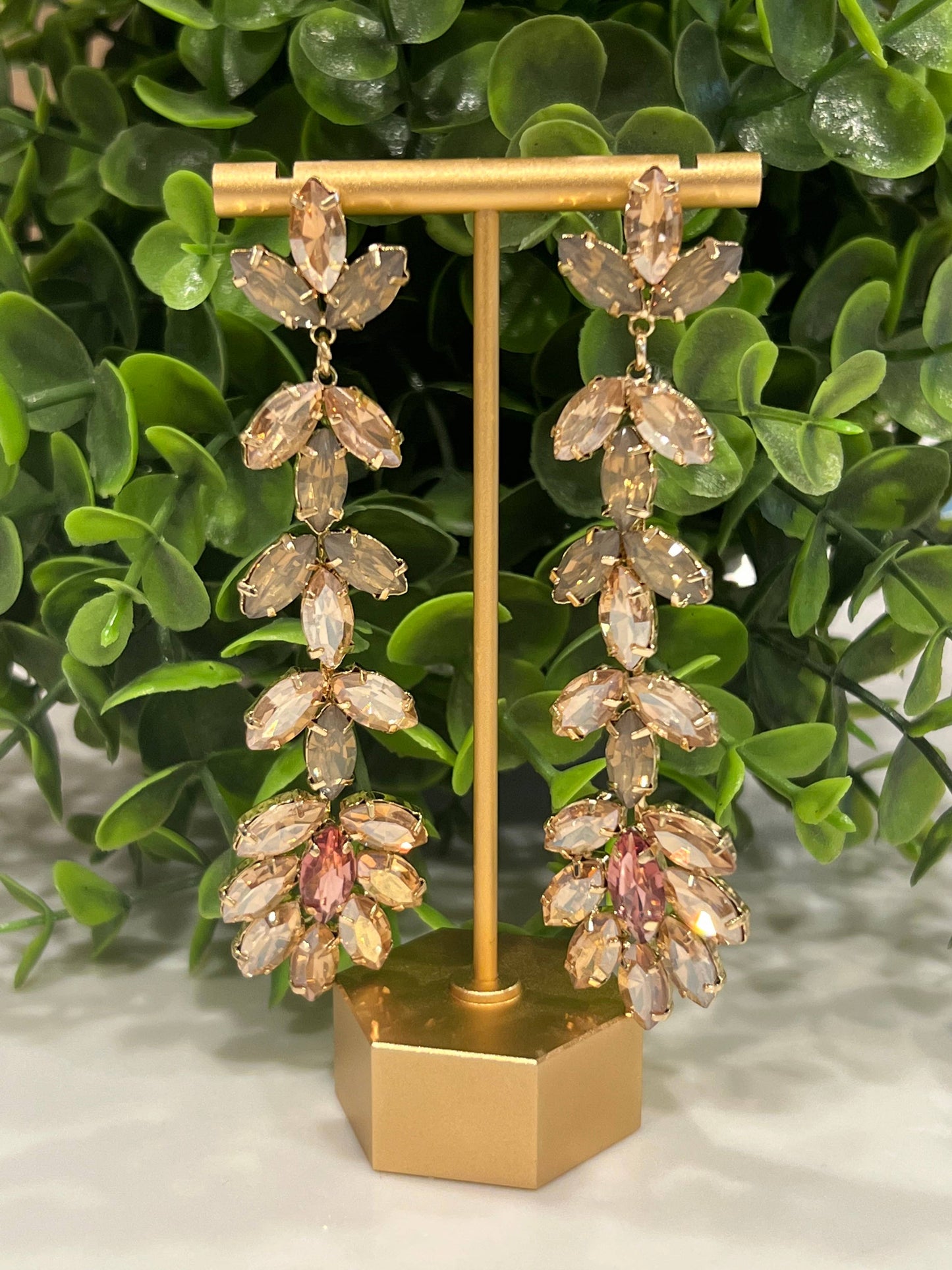 Buttoned Up with Lux - Champagne and Pink Crystal Drop Earring