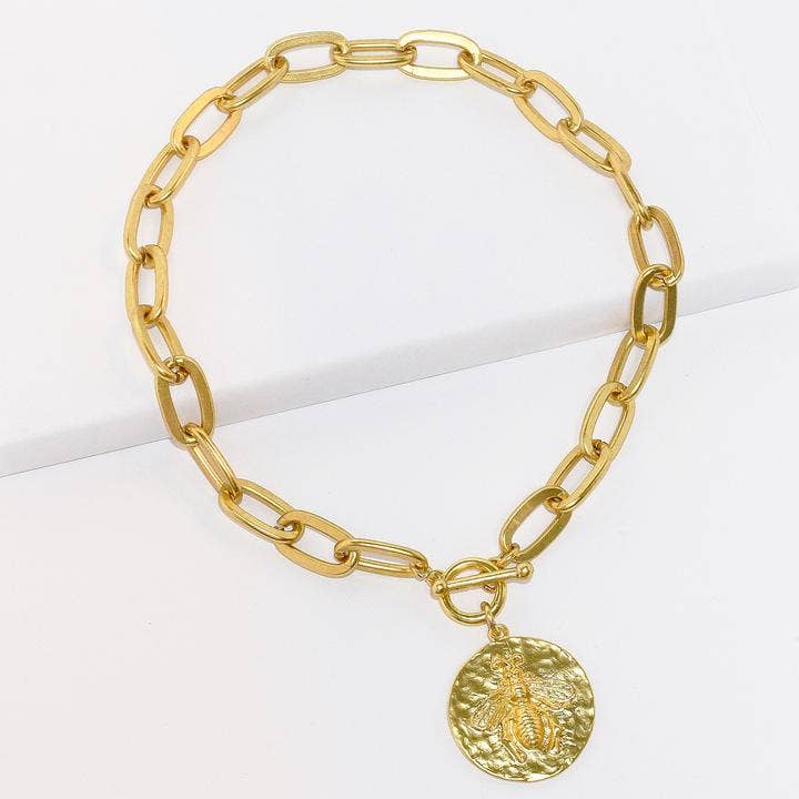 KARINE SULTAN - Bee Pendant Necklace - Delicate Medallion Jewelry