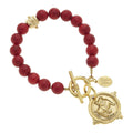 Susan Shaw - Gold Bulldog on Genuine Red Coral Bracelet