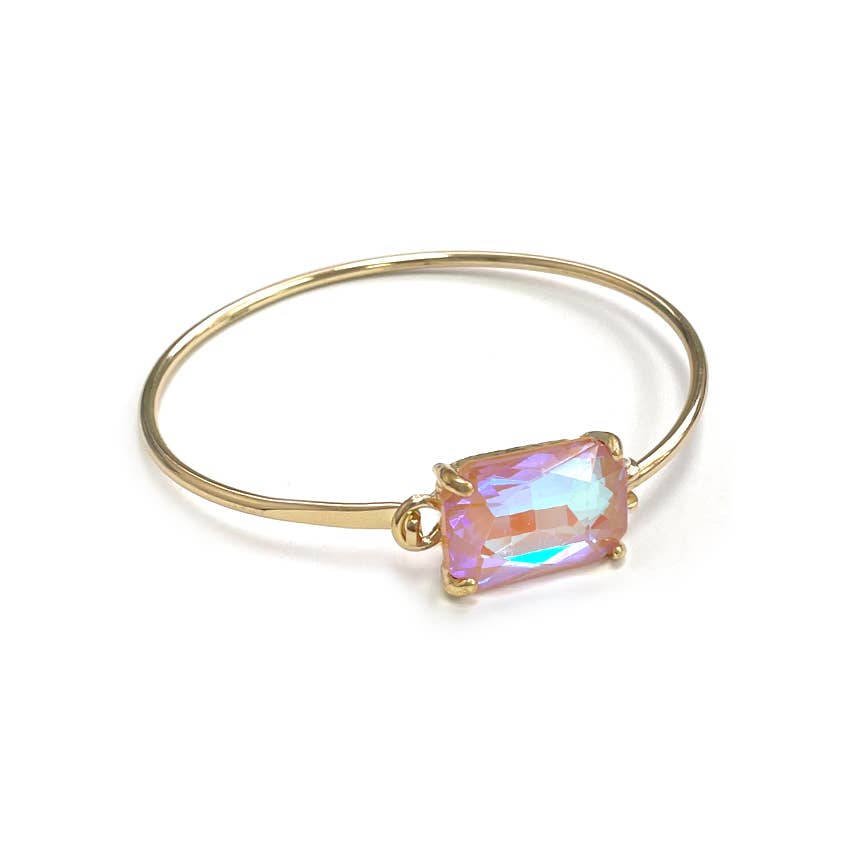 StarryNYC - High Quality Glass Crystal Rectangle Stone Cuff Metal Bangle