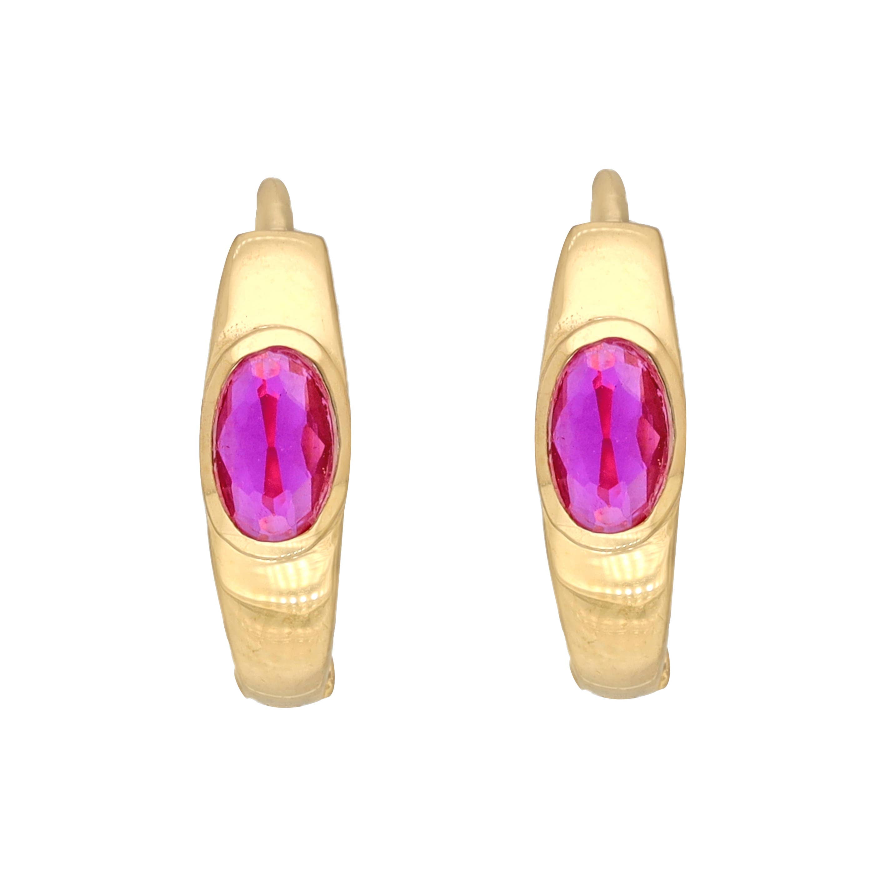 Tiramisu - 14K Gold Plated Silver Lab Created Ruby Hoop Earring