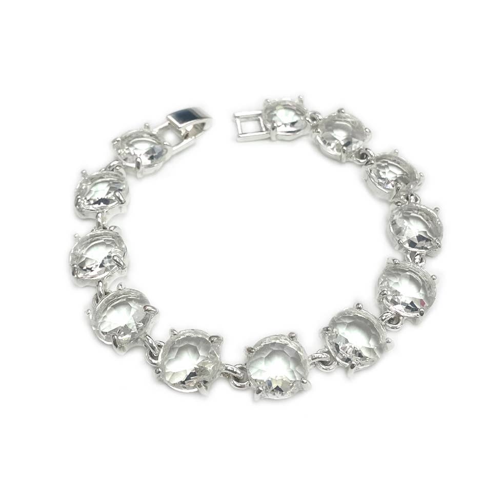 StarryNYC - Round Cushion Cut Crystal Glass Linked Bracelet