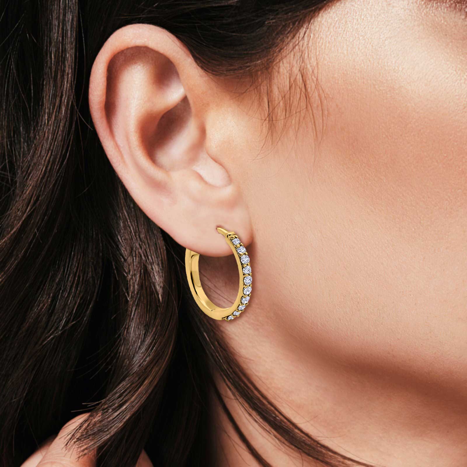 Blue Apple Imports - Half Eternity Yellow Tone Cubic Zirconia Hoop Earrings