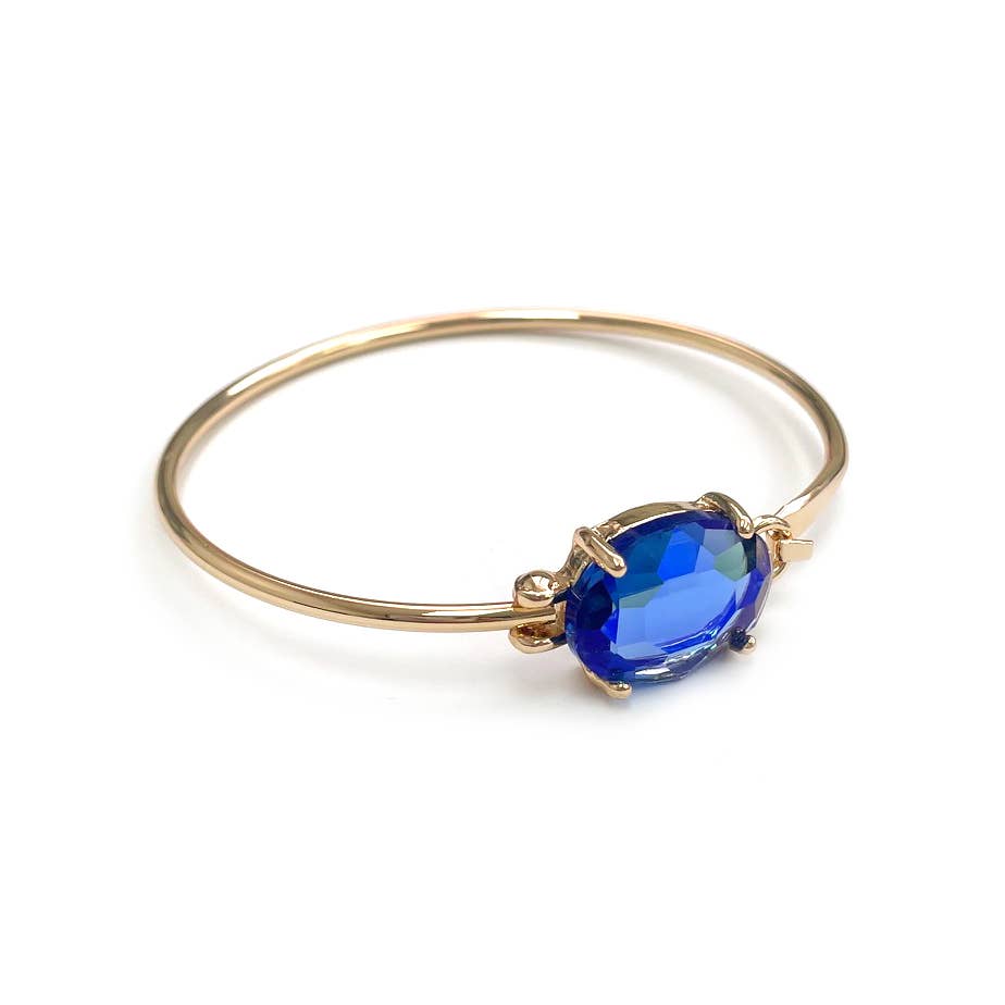StarryNYC - High Quality Glass Crystal Oval Stone Cuff Metal Bangle