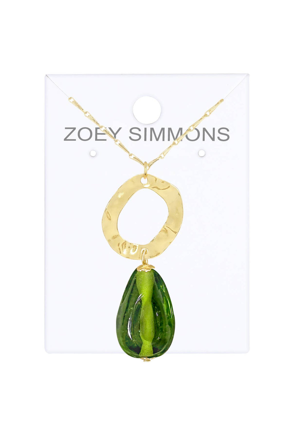 Zoey Simmons - Peridot Murano Glass & Hammered Hoop Pendant Necklace - GF
