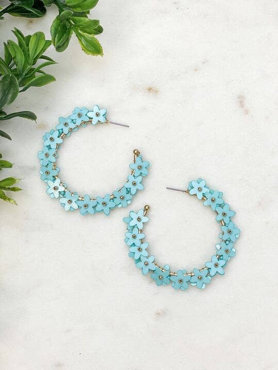 Prep Obsessed Wholesale - Sequin Flower Lined Hoop Earrings