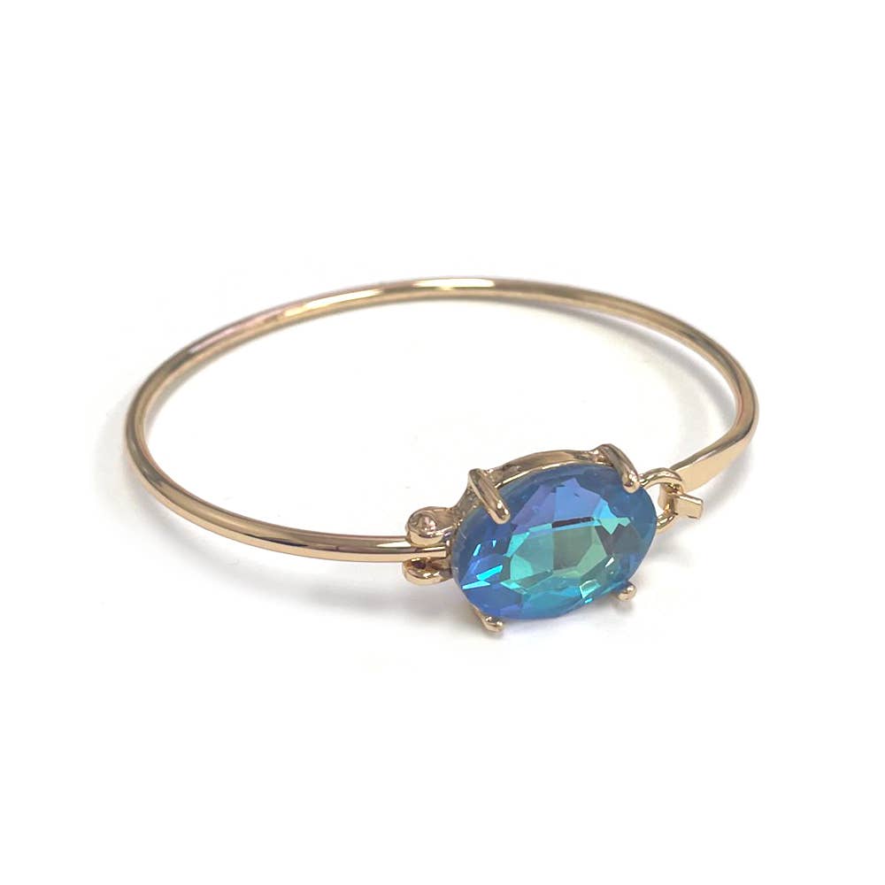 StarryNYC - High Quality Glass Crystal Oval Stone Cuff Metal Bangle