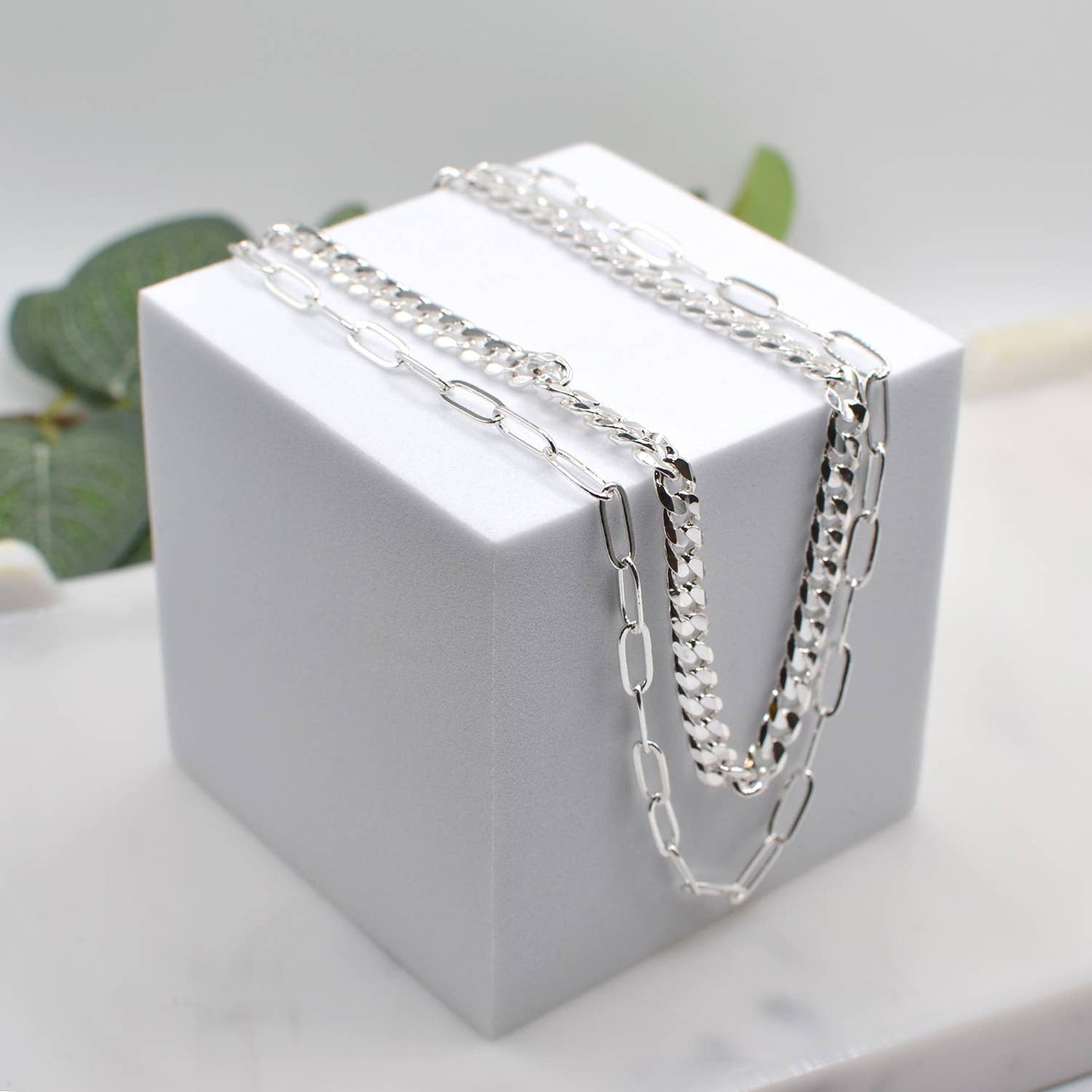 StarryNYC - Two Row Curbed & Paper Clip Chain Metal Necklace