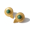 GirlyPirateCo - Vintage 18K Gold Plated Natural Green Stone Earrings