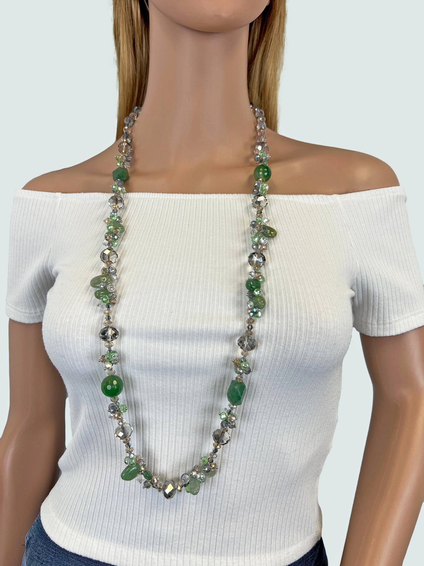 IST Jewelry - Green Aventurine and crystal necklace