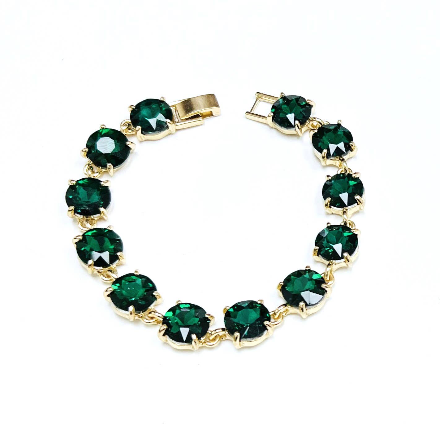 StarryNYC - Round Cushion Cut Crystal Glass Linked Bracelet