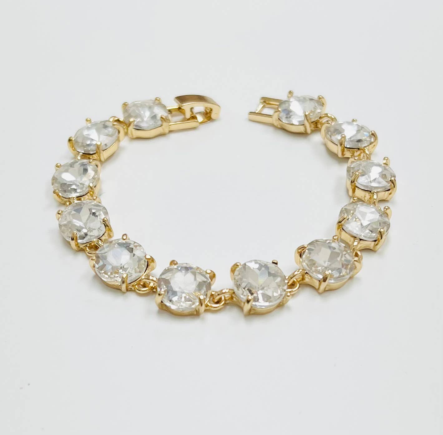 StarryNYC - Round Cushion Cut Crystal Glass Linked Bracelet