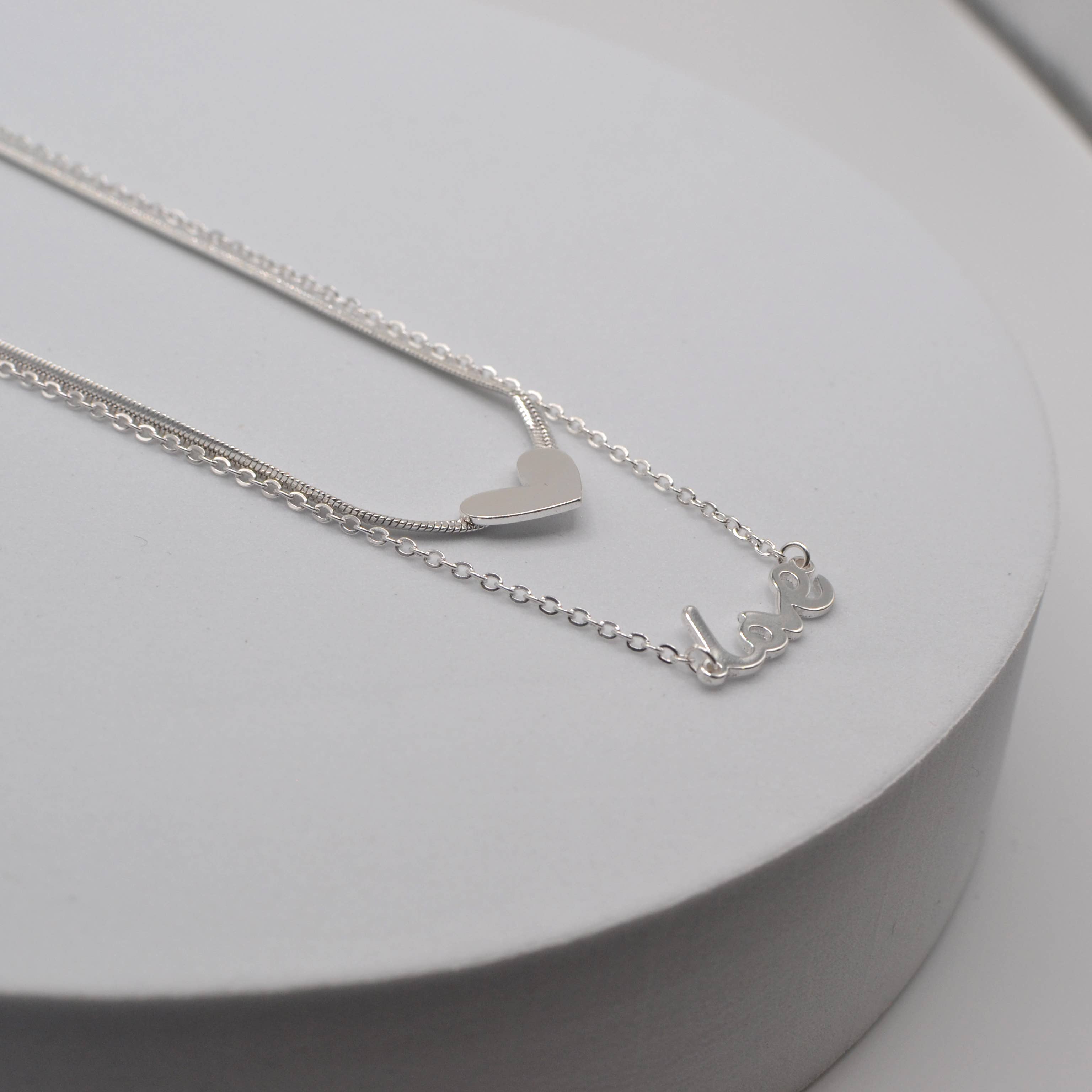 StarryNYC - Double Stand Love Letter and Heart Pendant Necklace
