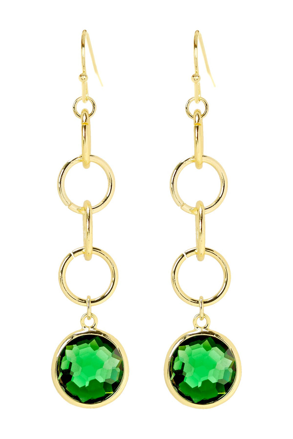Zoey Simmons - Emerald Crystal & Interlocking Circle Drop Earrings - GF