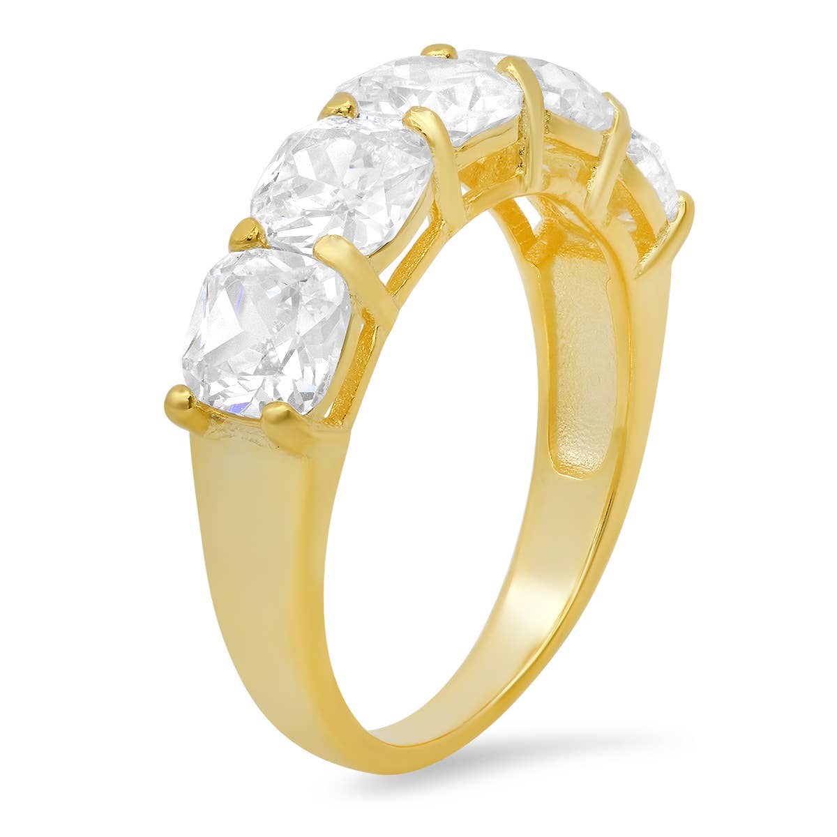 Queen Jewels - 925 Silver/Gold 5-Stone Diamond CZ Cushion Cut Ring