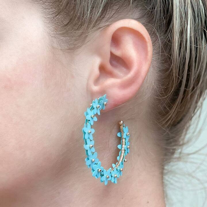 Prep Obsessed Wholesale - Sequin Flower Lined Hoop Earrings