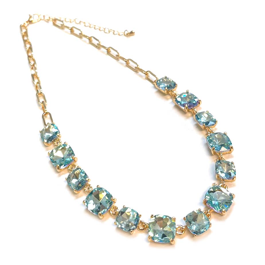 StarryNYC - Cushion Cut Square Glass Crystal Linked Chain Necklace
